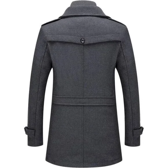 Men's Thermal Single Breasted Wool Blend Coat Business Peacoat with